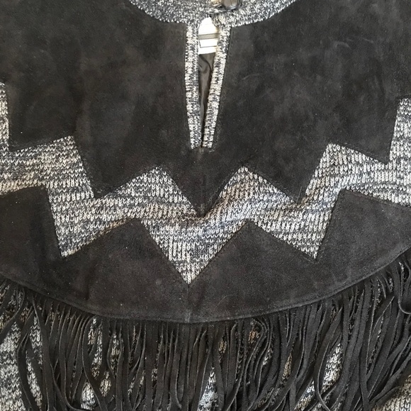 Vtg Pioneer wear sweater suede fringe leather country weatern - Picture 5 of 8